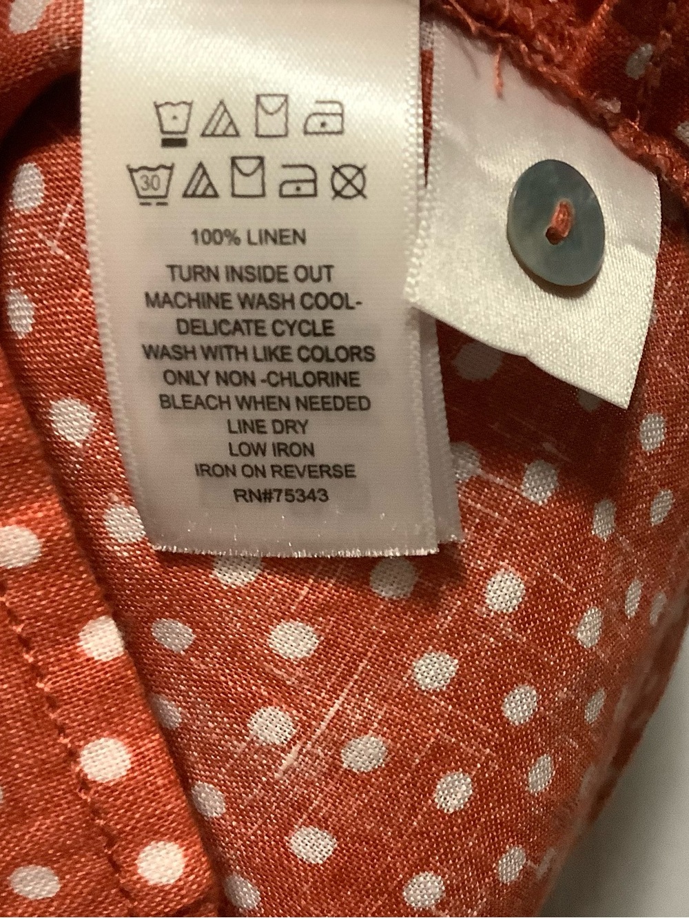 Rachel Zoe| Rust Polka Dot Sz M 100% Linen Boxy Button-up Relaxed Drop Shoulder - Picture 4 of 6